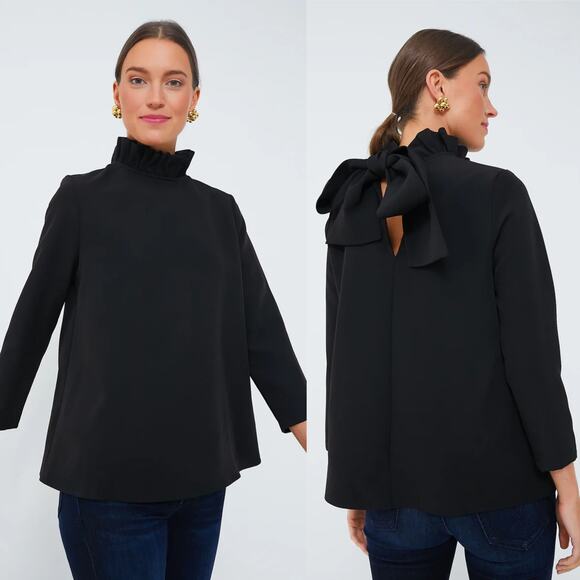 Pomander Place Tuckernuck Faye Ruffle Collar Blouse Black M - Picture 1 of 8